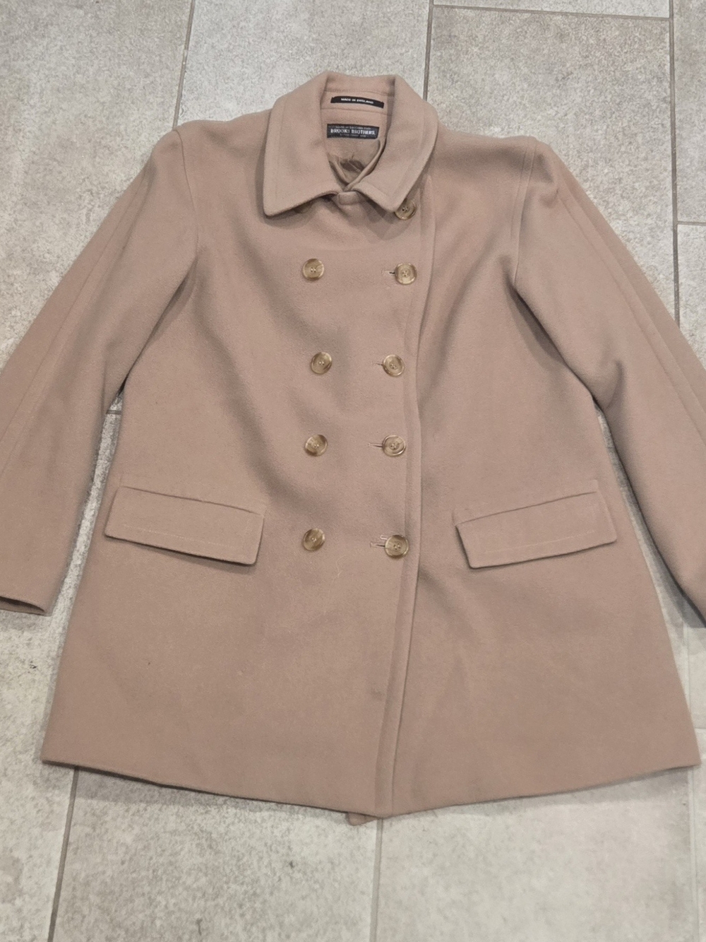 Brooks Brothers Womens Pea Coat Tan Sz L Wool Cashmere Blend